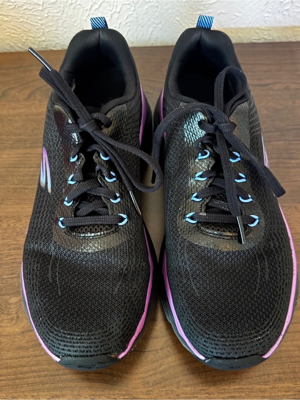 Skechers Max Cushion Black Athletic Running Shoes with Purple Accents - Women's